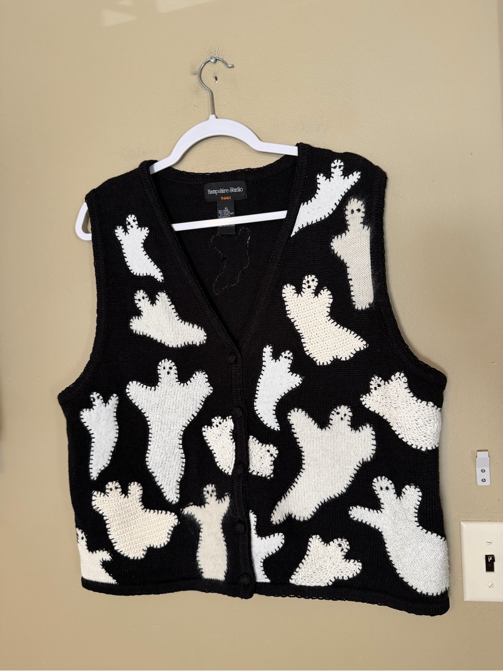 Hampshire Studio Halloween Ghost Knit Sweater Vest - Picture 2 of 6